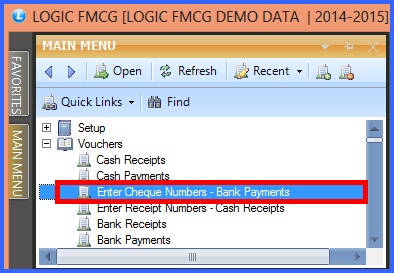 fmcg bank payments enter cheque no bank payments